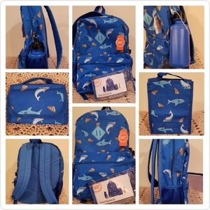 Kids Blue Pizza Shark Backpack 4 Piece Set NWT
